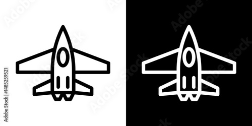 Military aircraft icon line art, vector set