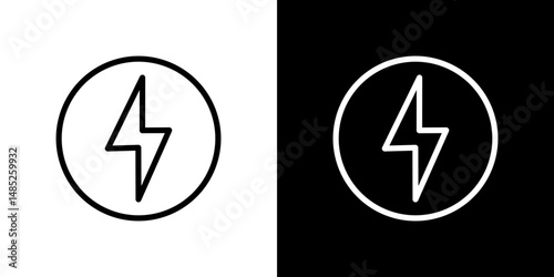 Lightning icon line art, vector set