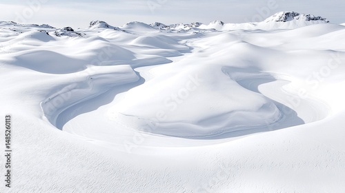Shallow Stream Carving Through Flat Snowfield in a Cold Winter Landscape