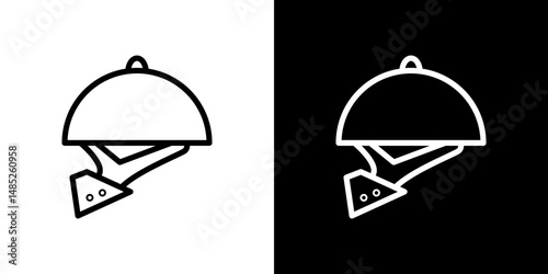 Hand holding tray icon line art, vector set
