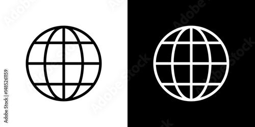 Globe icon line art, vector set
