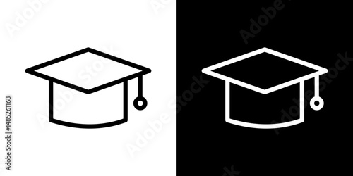 Graduation cap icon line art, vector set