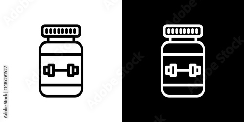 Fitness supplement icon line art, vector set