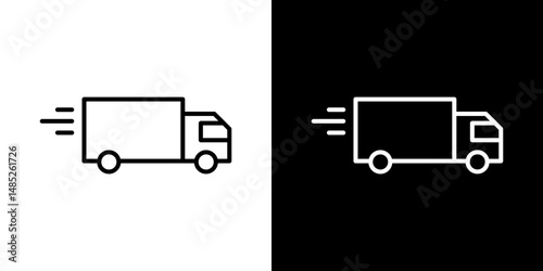 Fast shipping delivery truck icon line art, vector set
