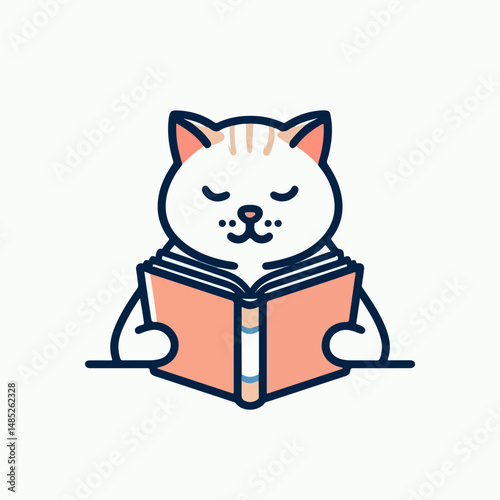 Cozy Cat's Literary Corner: An endearing illustrated cat engrossed in a book, evokes a sense of warmth, relaxation, and the simple pleasure of reading.