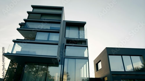 Person holds house keys in hand with blurred modern residential building, representing property ownership and real estate market