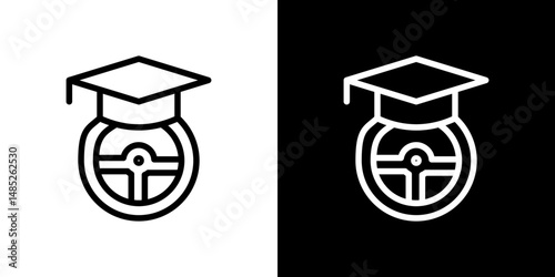 Driving school icon line art, vector set