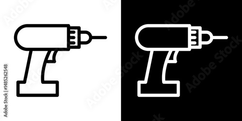Drill icon line art, vector set