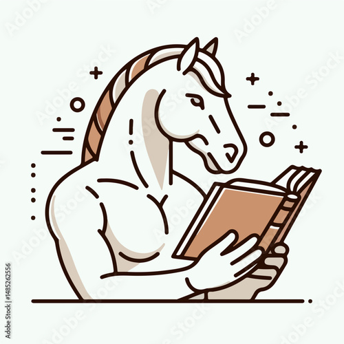 Equestrian intellect: An intellectual horse reads a book, displaying strength and wisdom in this unique illustration. 