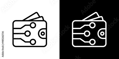 Digital wallet icon line art, vector set