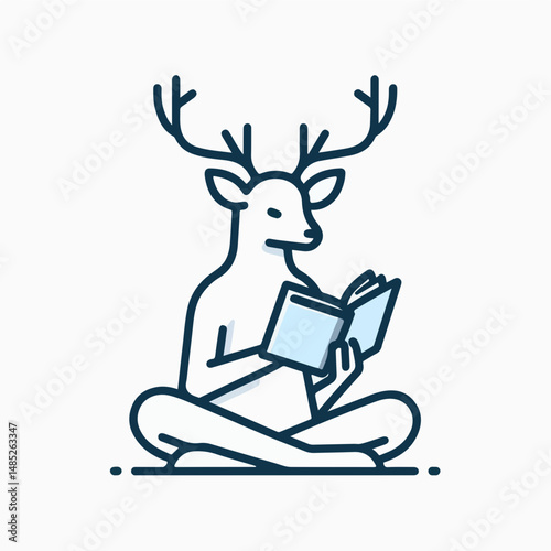 Deer Reader: A whimsical illustration showcases a deer immersed in the world of a book, promoting the joy of reading, knowledge and tranquility.