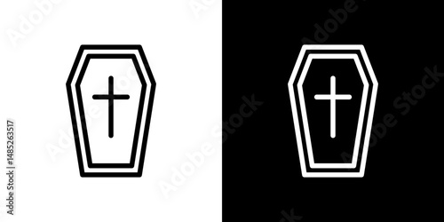 Coffin icon line art, vector set