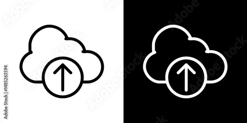 Cloud upload icon line art, vector set