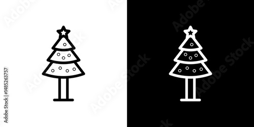 Christmas tree icon line art, vector set