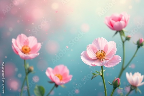 Delicate floral repeat, pastel hues, soft focus , garden, delicate