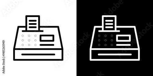 Cash register icon line art, vector set