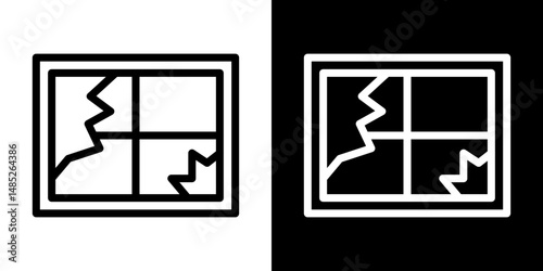 Broken window icon line art, vector set