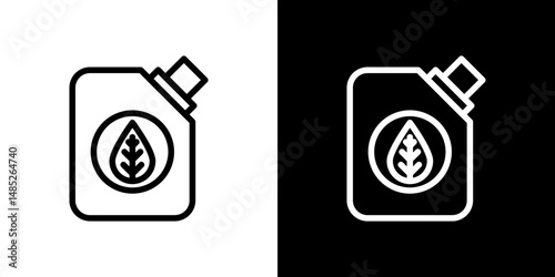 Biofuel canister icon line art, vector set