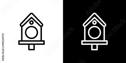 Bird house icon line art, vector set