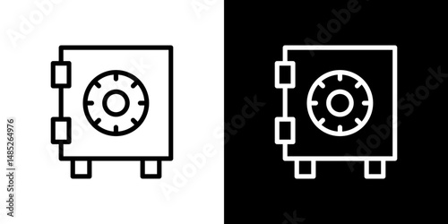 Bank vault icon line art, vector set