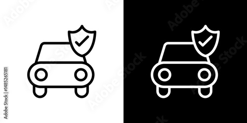 Auto insurance icon line art, vector set
