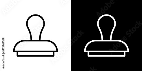 Approval stamp icon line art, vector set