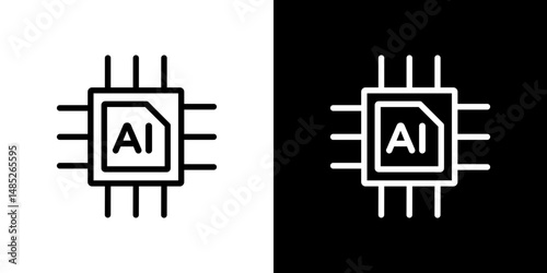 AI chip icon line art, vector set