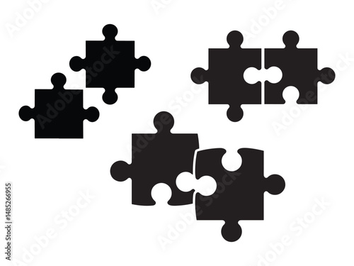 Two pieces of jigsaw puzzle or autism puzzle piece symbol flat vector icon for apps and websites