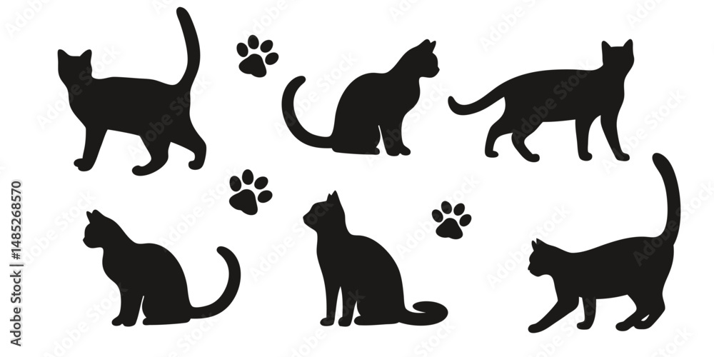 Black cat silhouette in various poses vector illustration Black cat silhouette in various poses vector illustration