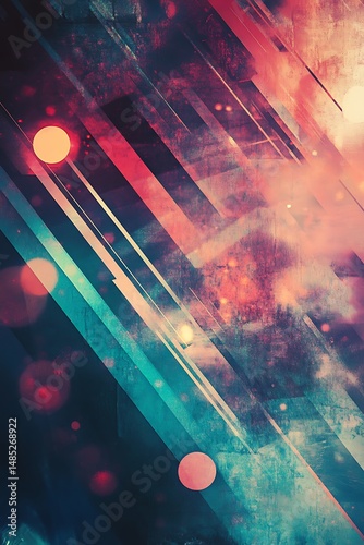 Geometric Lines And Shapes In A Colorful Blend With Glowing Circles And A Soft-Intense Contrast - Empty Template