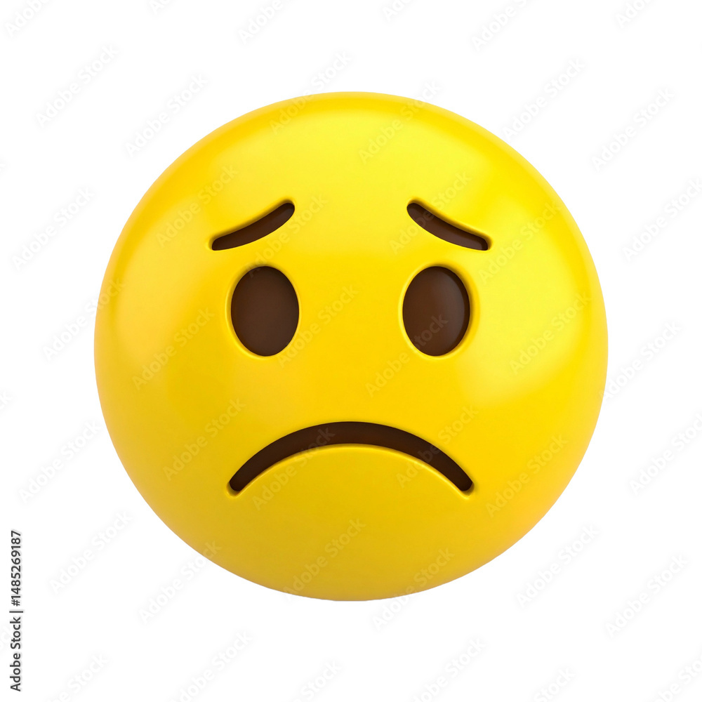 A sad emoji expressing unhappiness and disappointment. The emoji has a yellow face with a downturned mouth and downward curved eyebrows A sad emoji expressing unhappiness and disappointment. The emoji has a yellow face with a downturned mouth and downward curved eyebrows