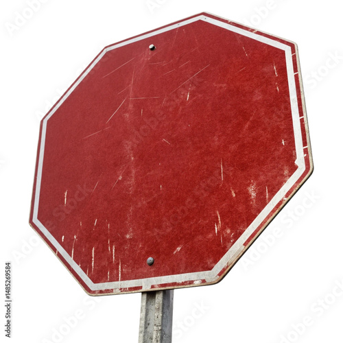Red Octagonal Street Sign on Metal Pole isolated PNG or Transparency Background