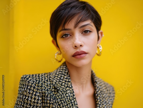 Young woman with short dark...