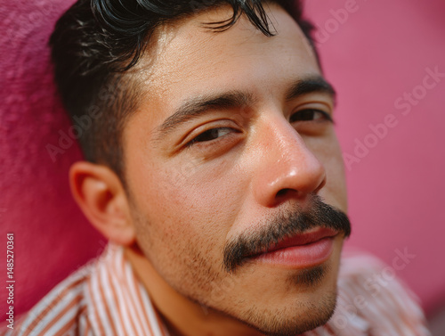Young man with short dark h...