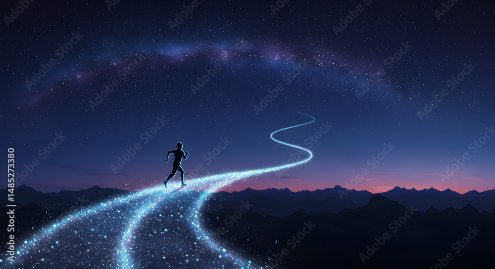 Obraz premium Pathway to stars in night landscape