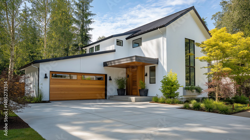 Modern house with a stylish wooden garage