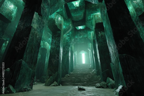 Majestic stone corridor wit...