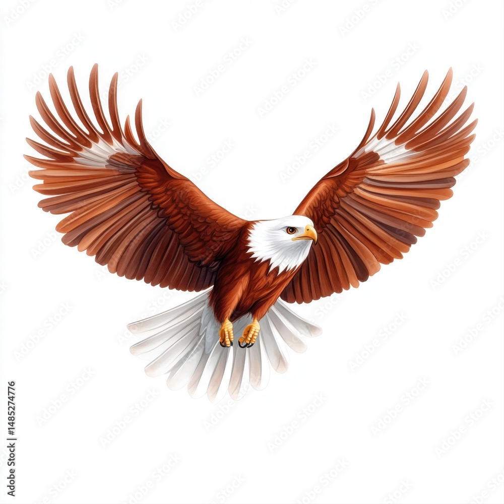 Obraz premium Majestic Eagle in Flight with Detailed Feathers Against a Clean Background