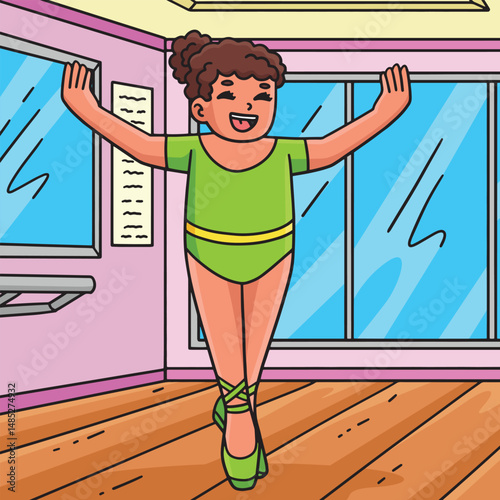Ballerina in the Releve Position Colored Cartoon 