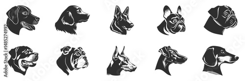 Dog Breed Silhouettes Set. Diverse Canine Profiles For Pet Lovers And Designers. Isolated Vector Illustration Collection