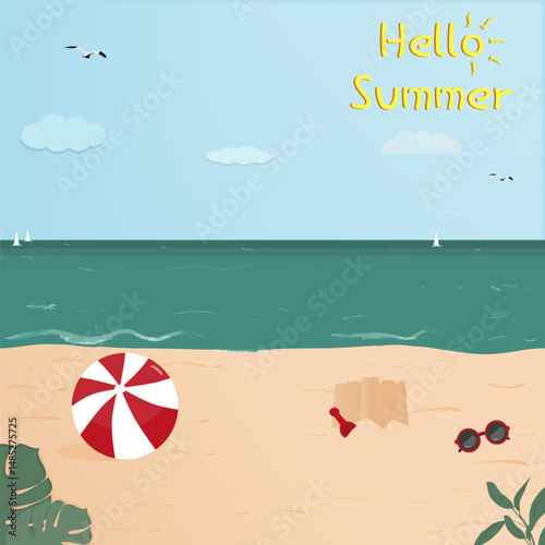 Summer and Travel concept design. Clean landscape of sea and beach. Vector design and illustration