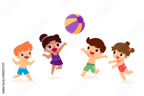children playing beach ball on summer holiday