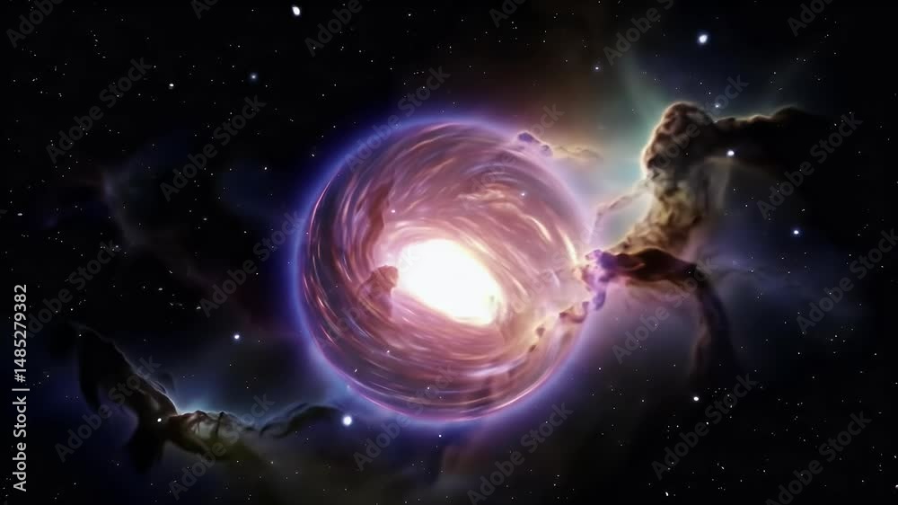 Cosmic Portal: Nebula and Celestial Body