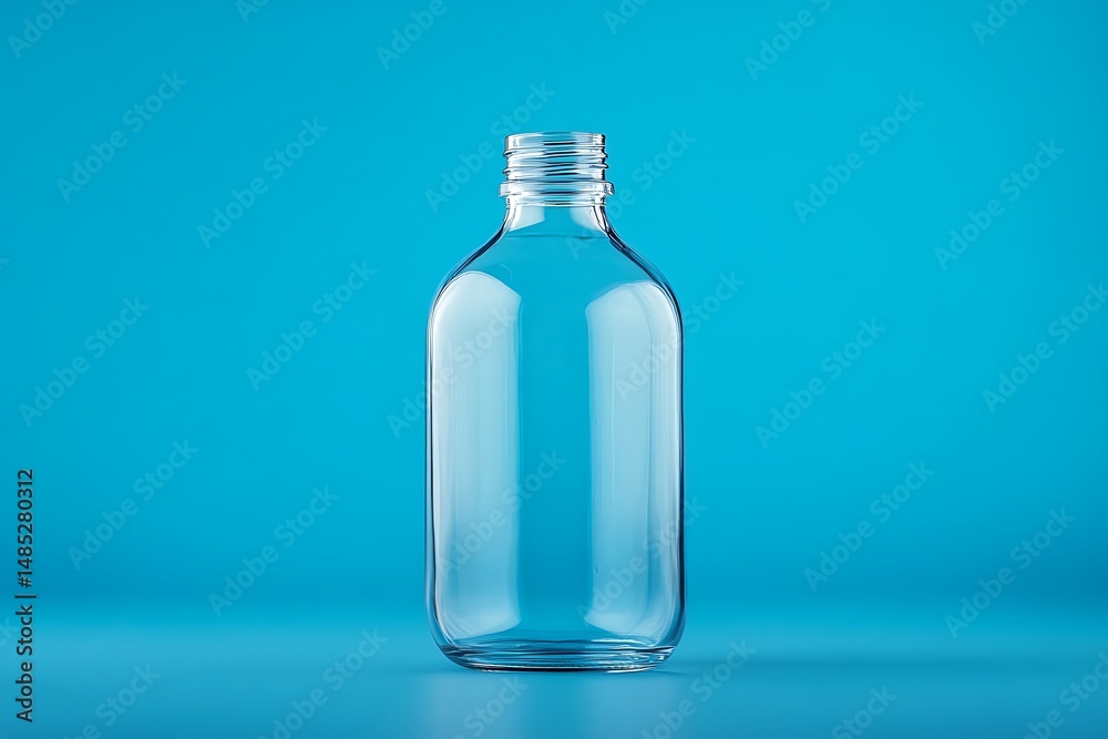 Clear glass bottle on blue background Clear glass bottle on blue background