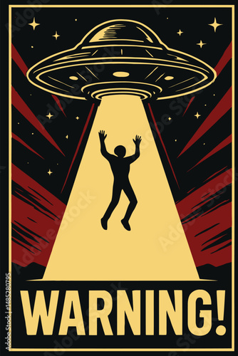 Alien Abduction Warning Poster Retro Style Illustration