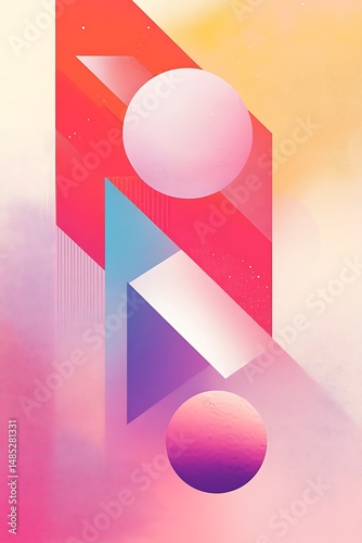 Bold Contrast Of Gradients And Sharp Lines With Geometric Shapes And Radiant Circles In Abstract Space - Empty Template
