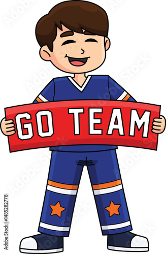 Male Cheerleader Holding a Banner Cartoon Clipart 