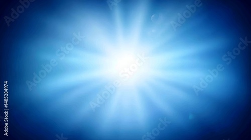 Abstract Radiant Blue Light Bursting From The Center With Bright Flare Effect Against Blue Background