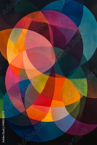 Dynamic Colorful Geometry Featuring Glowing Circles And Sharp Intersecting Lines In Vibrant Modern Style - Empty Template