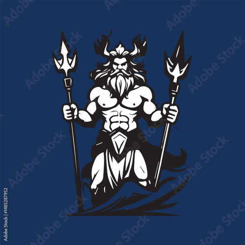 Illustration Mascot Logo of Poseidon God